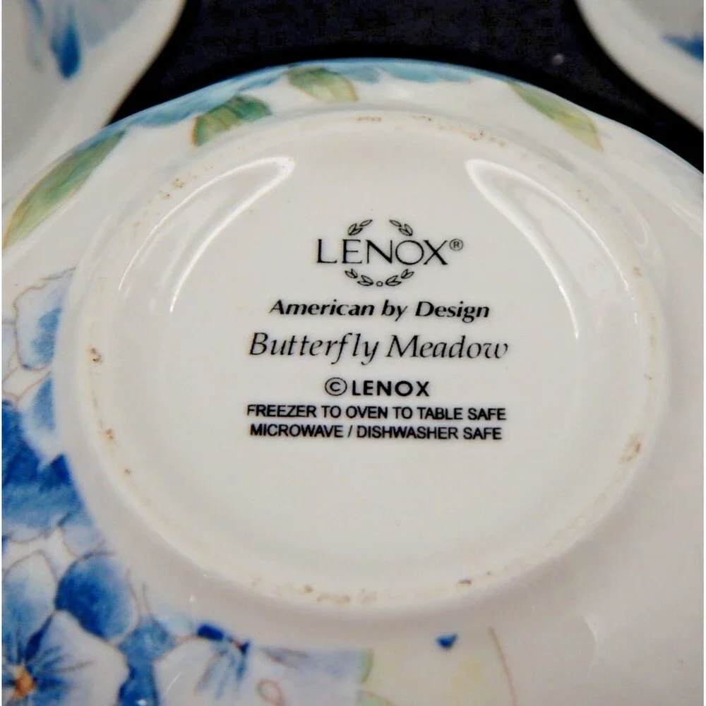 Lenox Butterfly Meadow Bloom 4 Piece Dessert Bowl Set Blue Floral 4-3/4 Inch